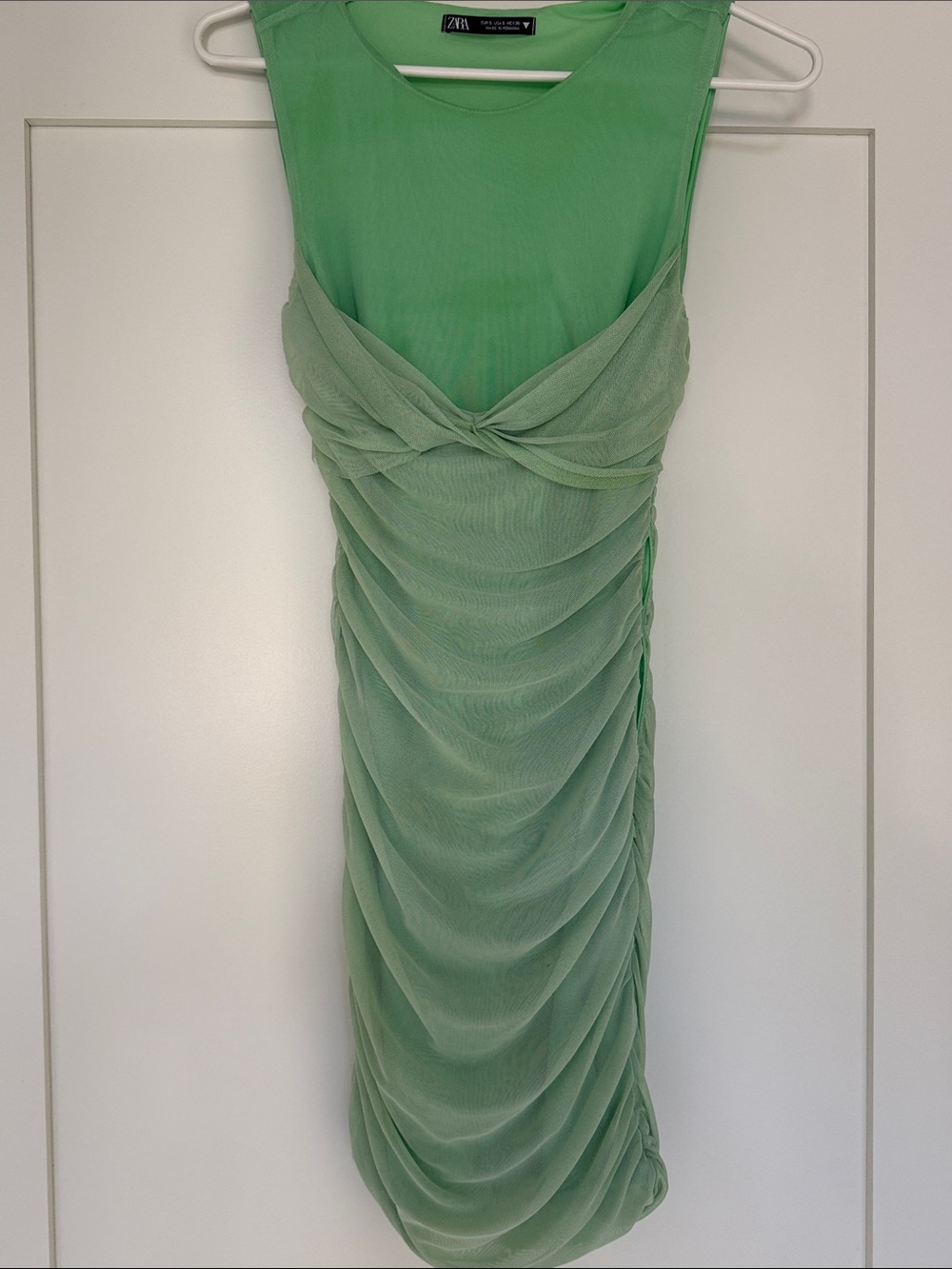 ZARA Light Green Ruched Mini Dress